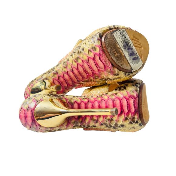 Massimo Dogana Snake Rhinestone Gold Heels Size 37 1/2 Upper Leather Soles - Picture 10 of 16